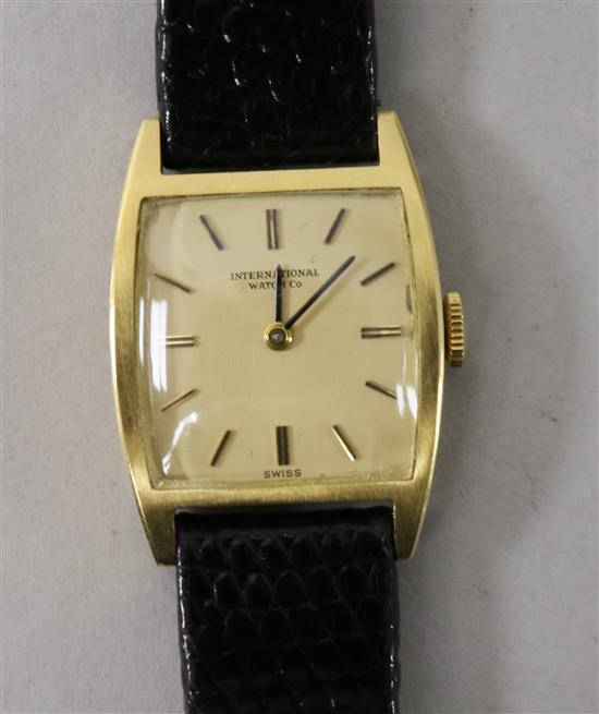 A ladys 18ct gold International Watch Co manual wind wrist watch,